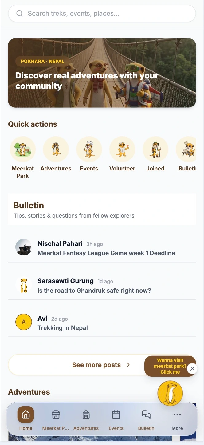 Meerkat in Nepal Flutter Mobile App Screen